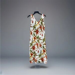 Papell Boutique Tropical Floral Sleeveless Linen Blend Dress Size 12